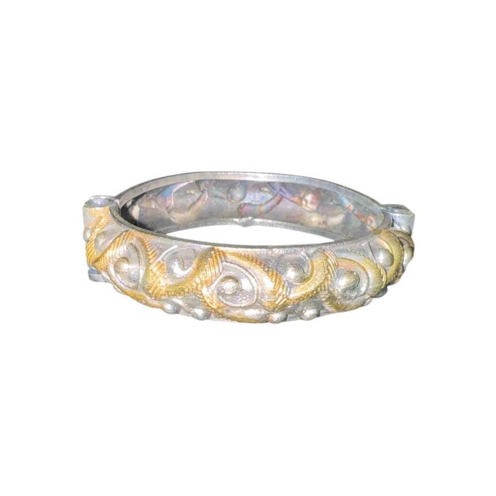 Vintage Oxidized Silver and Gold Tone Bangle Bracelet